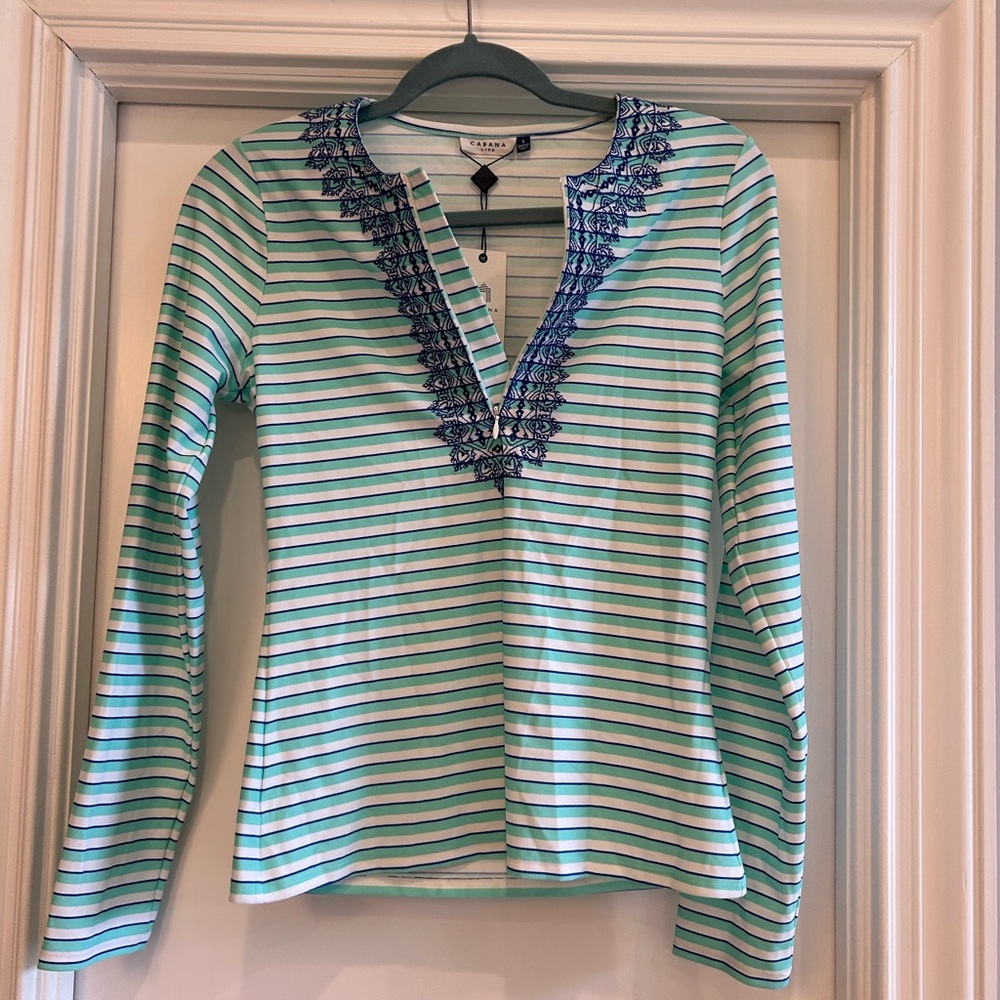 Cabana Life quarter zip striped shirt. Size S. NWT. Blocks 98% UVA & UVB rays.